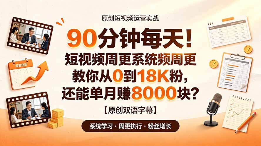 90 分钟每天！短视频周更系统教你从 0 到 18K 粉，还能单月赚 8000 块？【原创双语字幕】-马哥的资源库