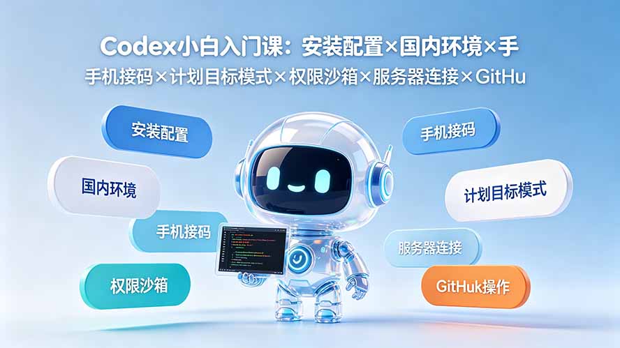Codex小白入门课：安装配置×国内环境×手机接码×计划目标模式×权限沙箱×服务器连接×GitHub操作-马哥的资源库