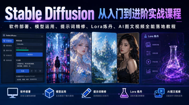 Stable Diffusion从入门到进阶实战课程｜软件部署、模型运用、提示词精修、Lora炼丹、AI图文视频全能落地教程-马哥的资源库
