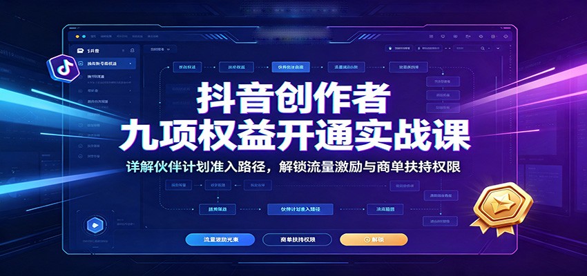 抖音创作者九项权益开通实战课：详解伙伴计划准入路径，解锁流量激励与商单扶持权限-马哥的资源库