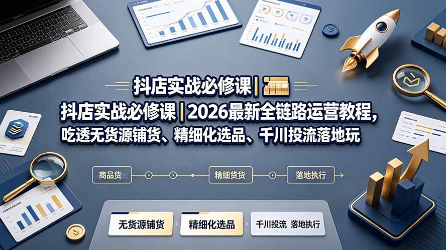 抖店实战必修课｜2026最新全链路运营教程，吃透无货源铺货、精细化选品、千川投流落地玩法-马哥的资源库