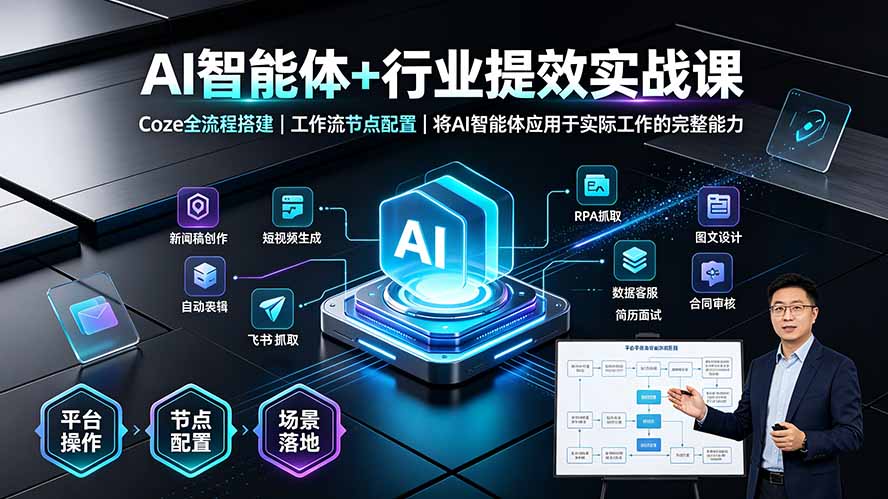 AI智能体+行业提效实战课·Coze全流程搭建|工作流节点配置|将AI智能体应用于实际工作的完整能力-马哥的资源库
