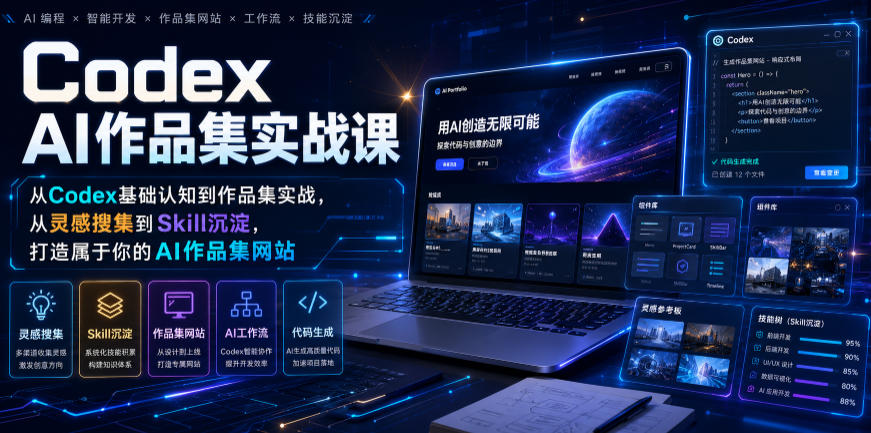 Codex AI作品集实战课,从Codex基础认知到作品集实战,从灵感搜集到Skill沉淀,打造属于你的AI作品集网站-马哥的资源库
