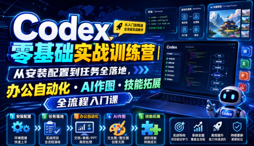Codex零基础实战训练营｜从安装配置到任务全落地，办公自动化・AI作图・技能拓展全流程入门课-马哥的资源库