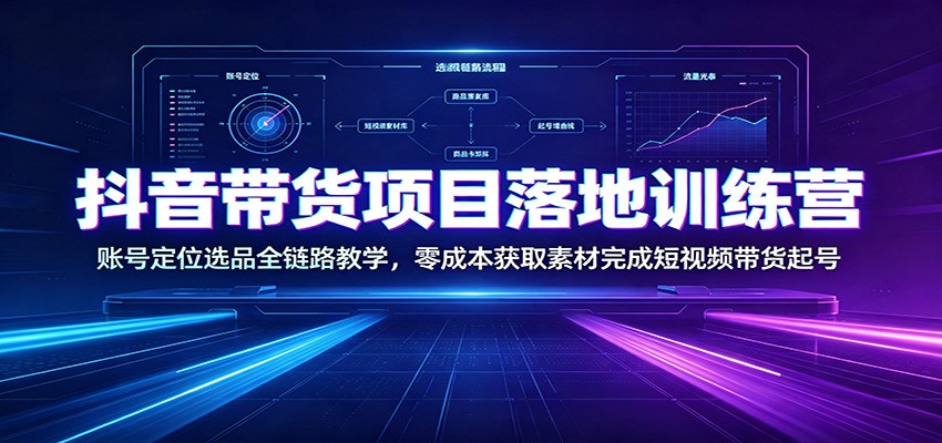 抖音带货项目落地训练营：账号定位选品全链路教学，零成本获取素材完成短视频带货起号-马哥的资源库