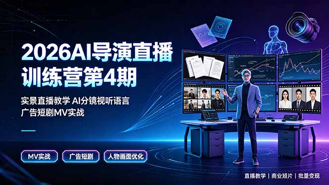 2026AI导演直播训练营第4期，实景直播教学AI分镜视听语言，广告短剧MV实战，解决人物画面崩坏痛点-马哥的资源库