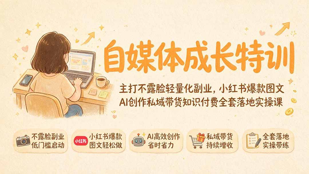 自媒体成长特训｜主打不露脸轻量化副业，小红书爆款图文AI创作私域带货知识付费全套落地实操课-马哥的资源库