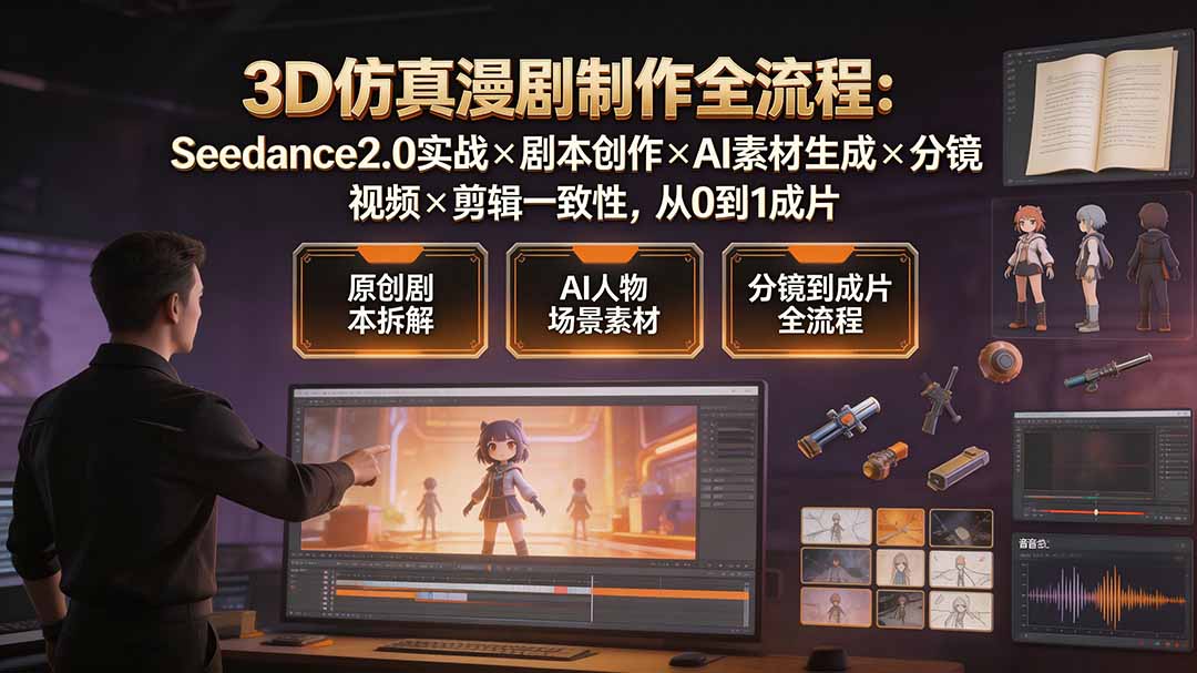 3D仿真漫剧制作全流程:Seedance2.0实战×剧本创作×AI素材生成×分镜视频×剪辑一致性,从0到1成片-马哥的资源库