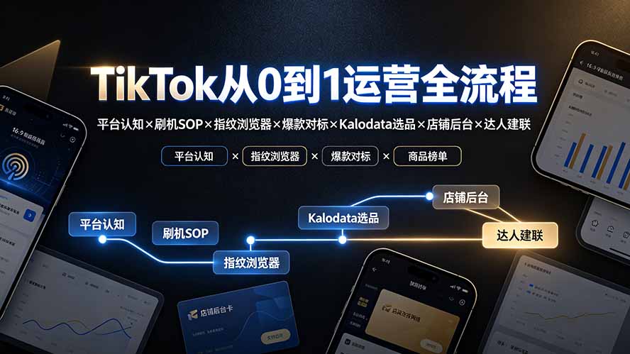 TikTok从0到1运营全流程:平台认知×刷机SOP×指纹浏览器×爆款对标×Kalodata选品×店铺后台×达人建联-马哥的资源库
