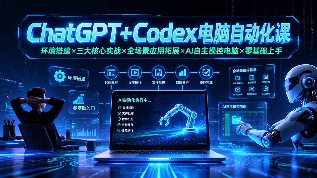 ChatGPT+Codex电脑自动化课：环境搭建×三大核心实战×全场景应用拓展×AI自主操控电脑×零基础上手-马哥的资源库
