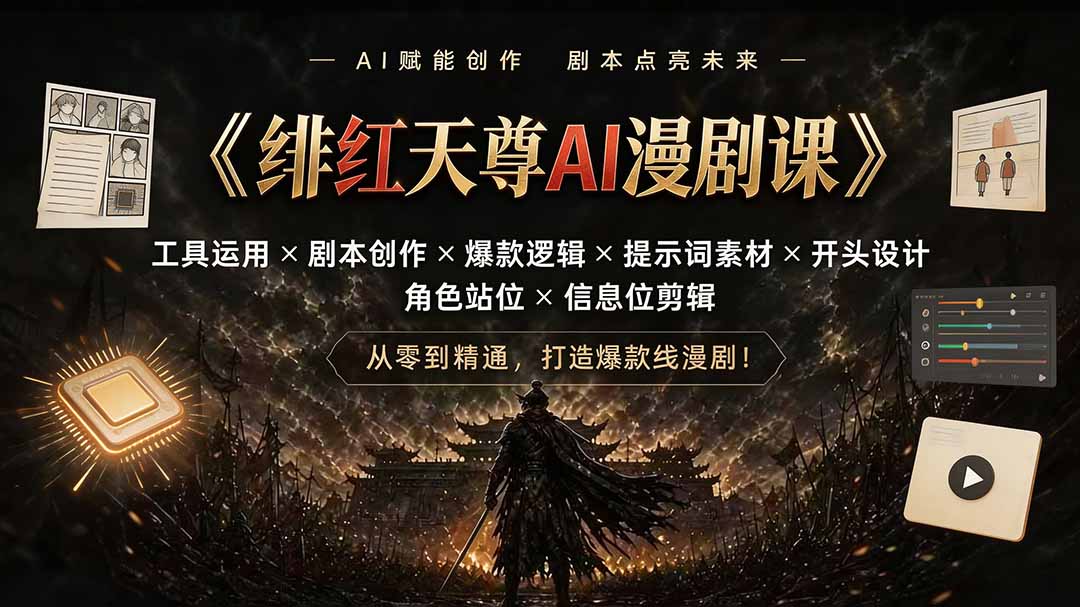 绯红天尊AI漫剧课｜工具运用×剧本创作×爆款逻辑×提示词素材×开头设计×角色站位×信息位剪辑-马哥的资源库