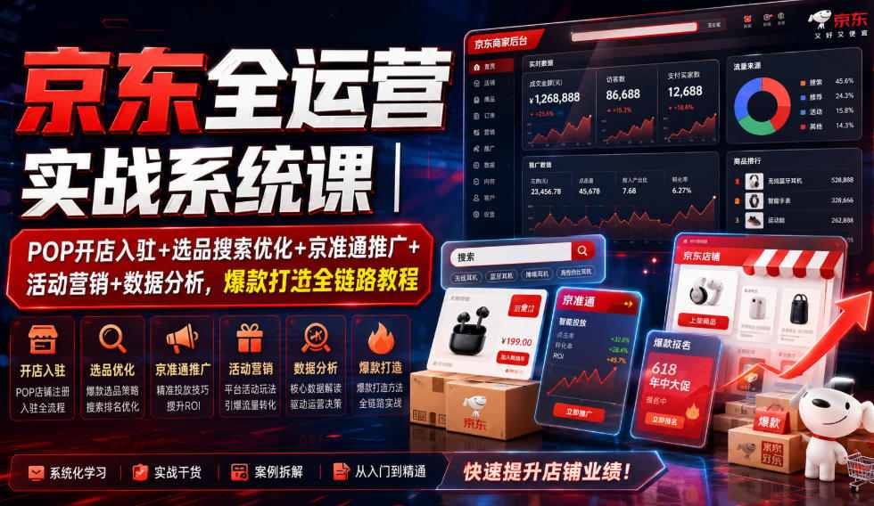京东全运营实战系统课｜POP开店入驻+选品搜索优化+京准通推广+活动营销+数据分析，爆款打造全链路教程-马哥的资源库