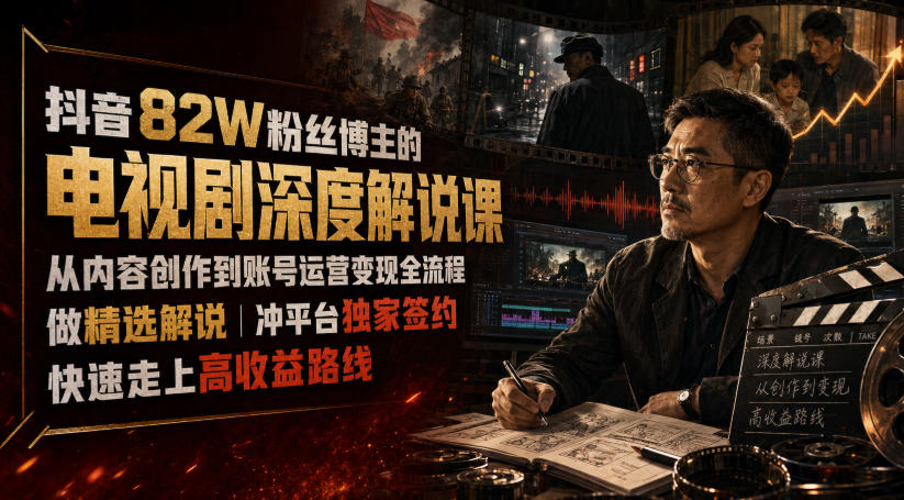 抖音82W粉丝博主的电视剧深度解说课,从内容创作到账号运营变现全流程,做精选解说,冲平台独家签约,快速走上高收益路线-马哥的资源库