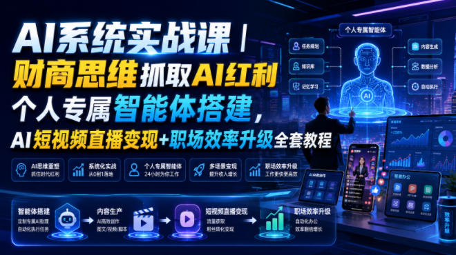 AI系统实战课|财商思维抓取AI红利|个人专属智能体搭建,AI短视频直播变现+职场效率升级全套教程-马哥的资源库