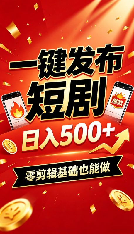 快手短剧一键发布，不用剪辑操作简单，副业日入500+。空闲时间轻松赚收益-马哥的资源库