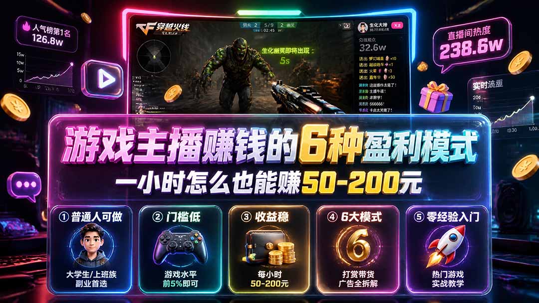 付费文章：游戏主播赚钱的6种盈利模式，一小时怎么也能赚50-200元-马哥的资源库