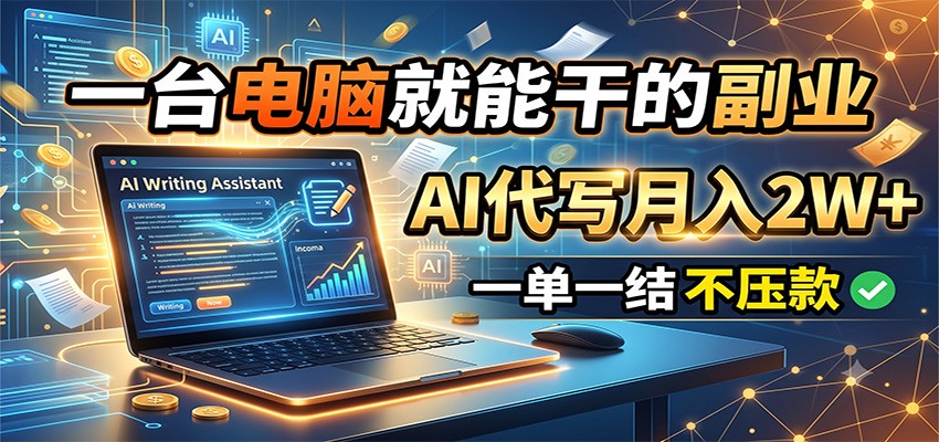 一台电脑就能干的副业，AI代写月入2W+，一单一结不压款-马哥的资源库