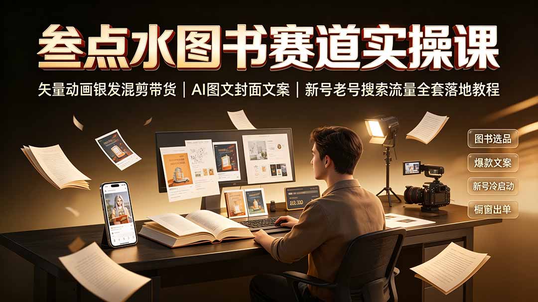叁点水图书赛道实操课｜矢量动画银发混剪带货，AI图文封面文案，新号老号搜索流量全套落地教程-马哥的资源库