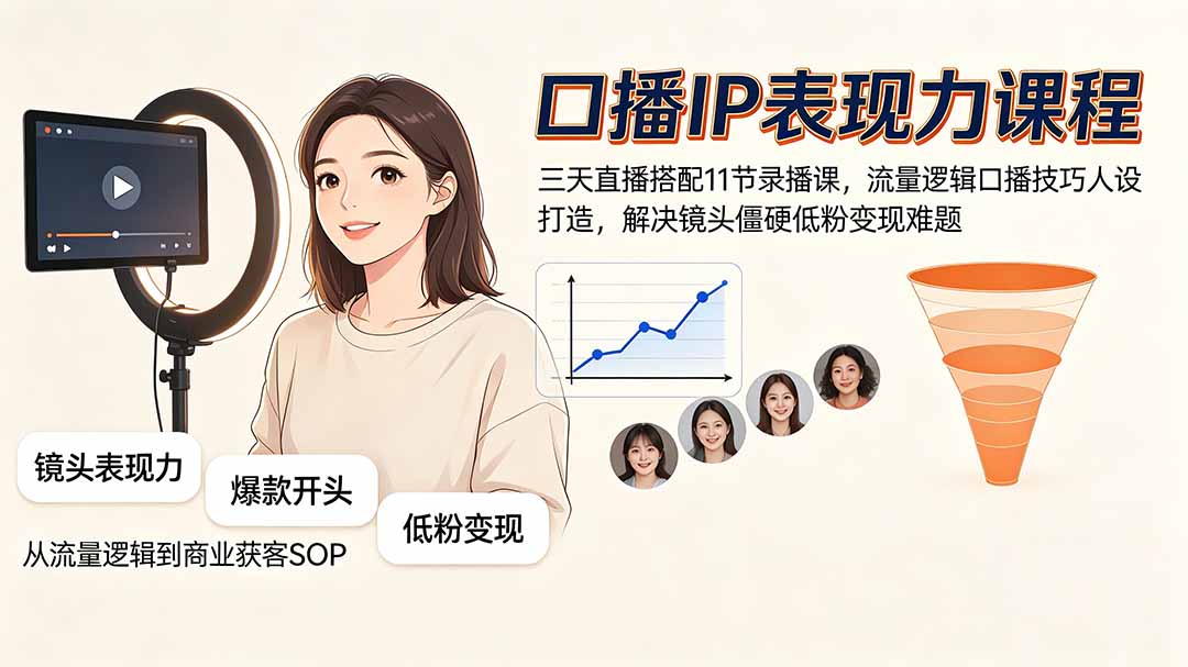口播IP表现力课程|三天直播搭配11节录播课,流量逻辑口播技巧人设打造,解决镜头僵硬低粉变现难题-马哥的资源库