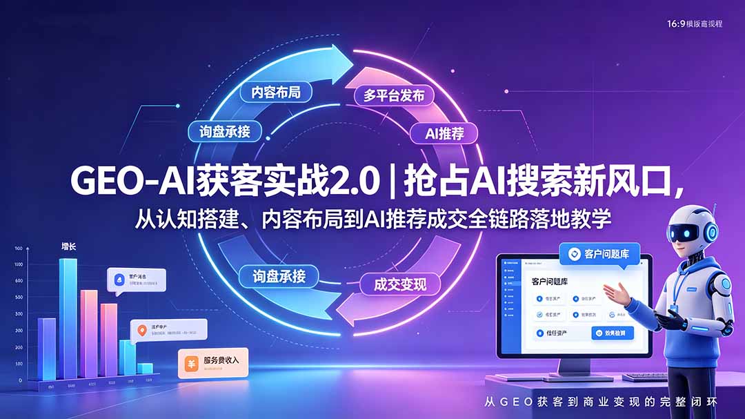 GEO-AI获客实战|抢占AI搜索新风口,从认知搭建、内容布局到AI推荐成交全链路落地教学-马哥的资源库