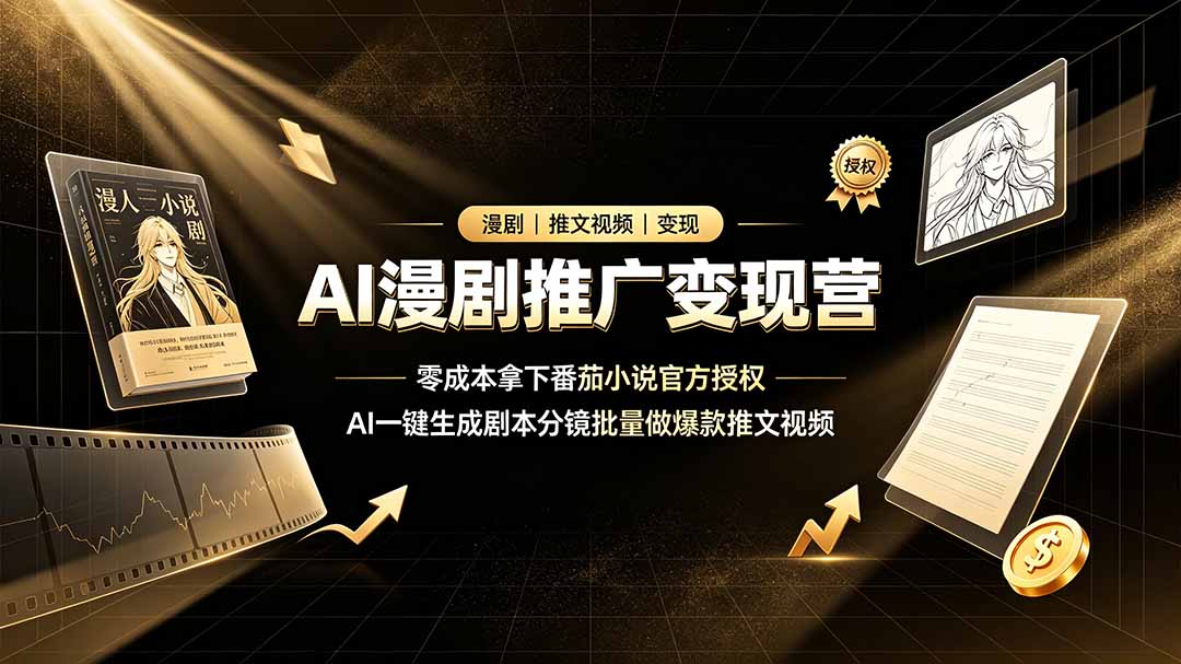 AI漫剧推广变现营，零成本拿下番茄小说官方授权，AI一键生成剧本分镜批量做爆款推文视频-马哥的资源库