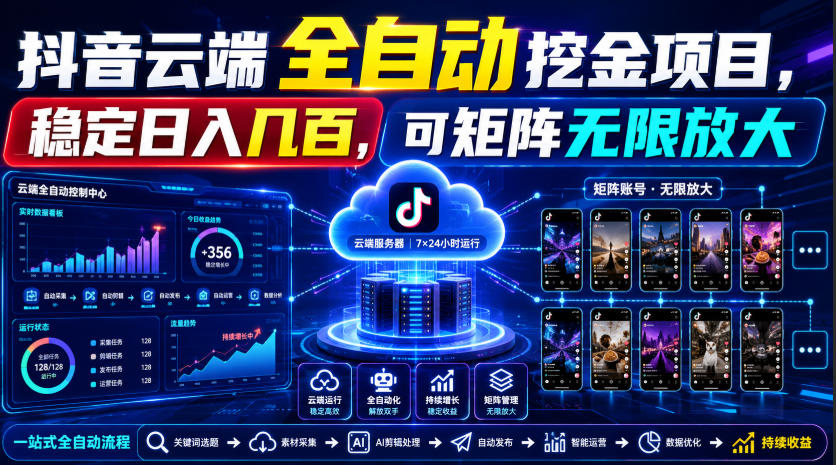 Dy云端全自动挖金项目,稳定日入几百,可矩阵无限放大!【揭秘】-马哥的资源库