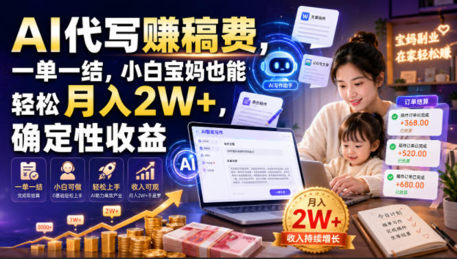 AI代写賺稿费,一单一结,小白宝妈也能轻松月入2W+,确定性收益【揭秘】-马哥的资源库
