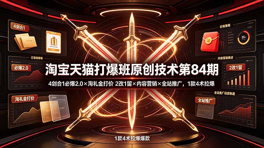 淘宝天猫打爆班原创技术第84期：4剑合1必爆2.0×淘礼金打价×2改1留×内容营销×全站推广，1款4术拉爆-马哥的资源库