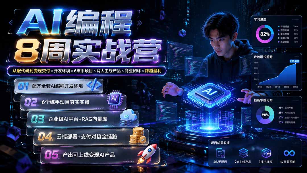AI编程8周实战营:从敲代码到变现交付×开发环境×6练手项目×两大主线产品×商业闭环×跨越盈利-马哥的资源库