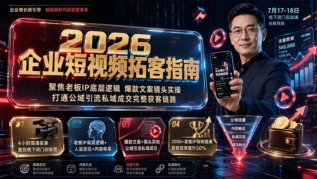 2026企业短视频拓客指南：聚焦老板IP底层逻辑，爆款文案镜头实操，打通公域引流私域成交完整获客链路-马哥的资源库