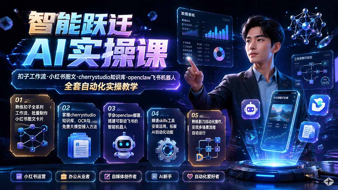 智能跃迁 AI实操课|扣子工作流小红书图文搭建,cherrystudio知识库openclaw飞书机器人全套自动化实操教学-马哥的资源库
