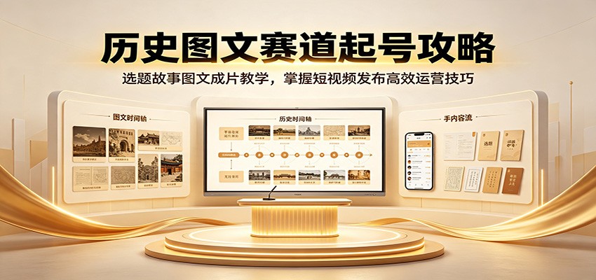 历史图文赛道起号攻略：选题故事图文成片教学，掌握短视频发布高效运营技巧-马哥的资源库