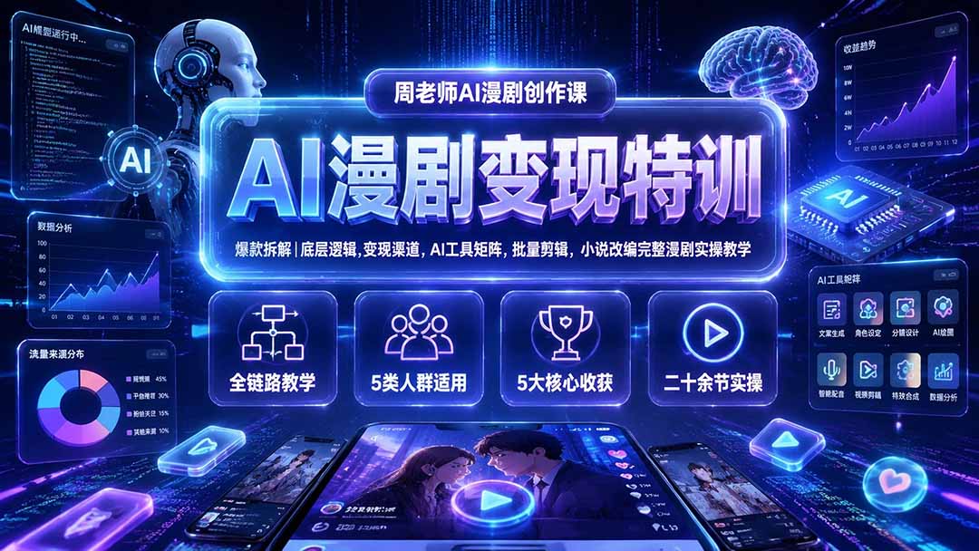 AI漫剧变现特训★爆款拆解|底层逻辑,变现渠道,AI工具矩阵,批量剪辑,小说改编完整漫剧实操教学-马哥的资源库