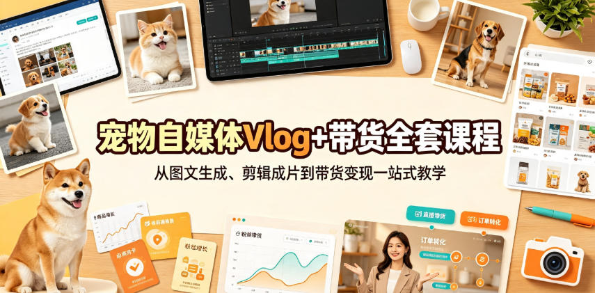 宠物自媒体Vlog+带货全套课程|从图文生成、剪辑成片到带货变现一站式教学-马哥的资源库