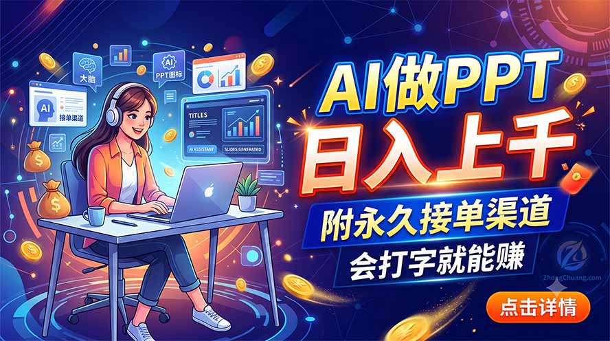 AI做PPT日入上千，附永久接单渠道，会打字就能赚-马哥的资源库