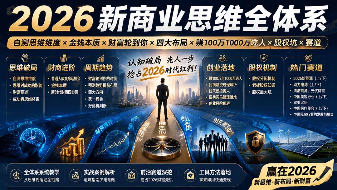 2026新商业思维全体系：自测思维维度×金钱本质×财富轮到你×四大布局×赚100万1000万选人×股权坑×赛道-马哥的资源库