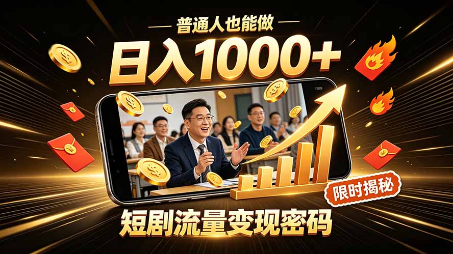 一部手机做短剧分发,不用真人出镜、不用拍摄剧本,快手流量变现日赚千元-马哥的资源库