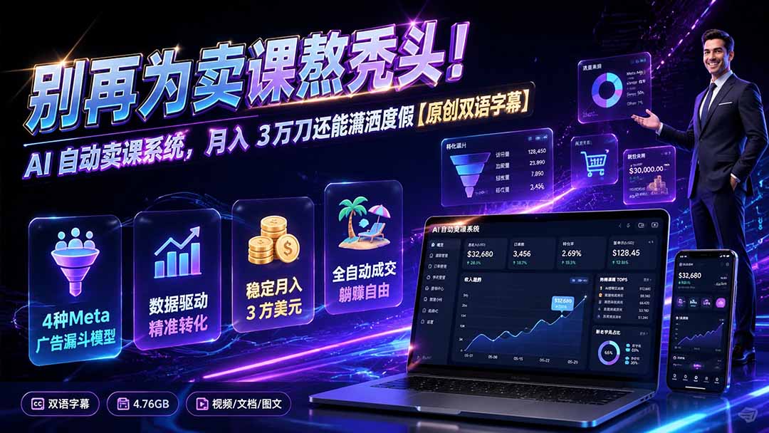 别再为卖课熬秃头!AI 自动卖课系统,月入 3 万刀还能潇洒度假【原创双语字幕】-马哥的资源库