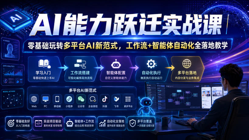 AI能力跃迁实战课|零基础玩转多平台AI新范式,工作流+智能体自动化全落地教学-马哥的资源库